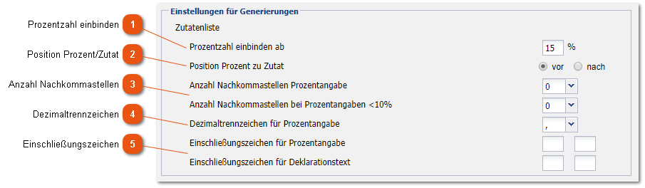 Einstellungen für Generierungen