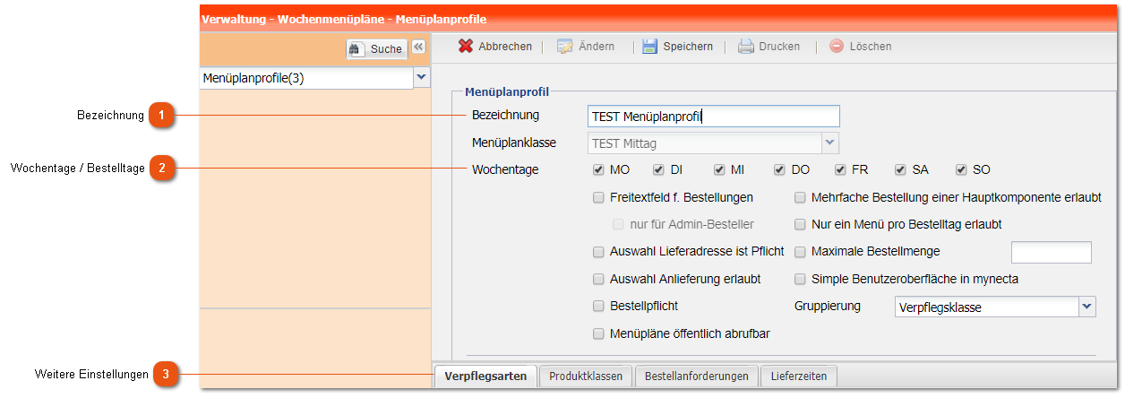 Erstellen des Menüplanprofils