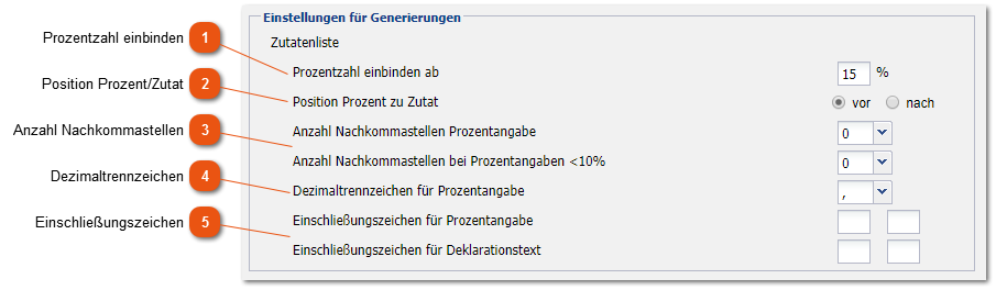 Einstellungen für Generierungen