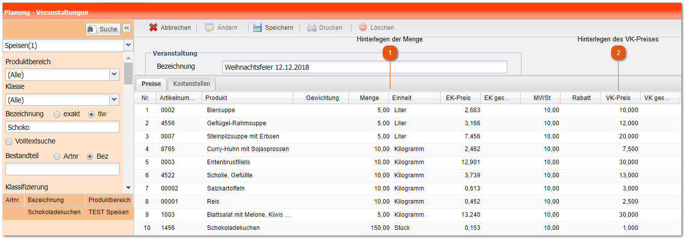 2.13.3. Hinterlegen von Menge und VK-Preis