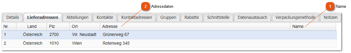 Lieferadressen